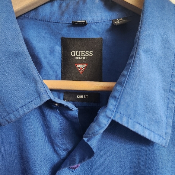 Guess Dress Shirt Men's Slim Fit Large Blue - Picture 6 of 10